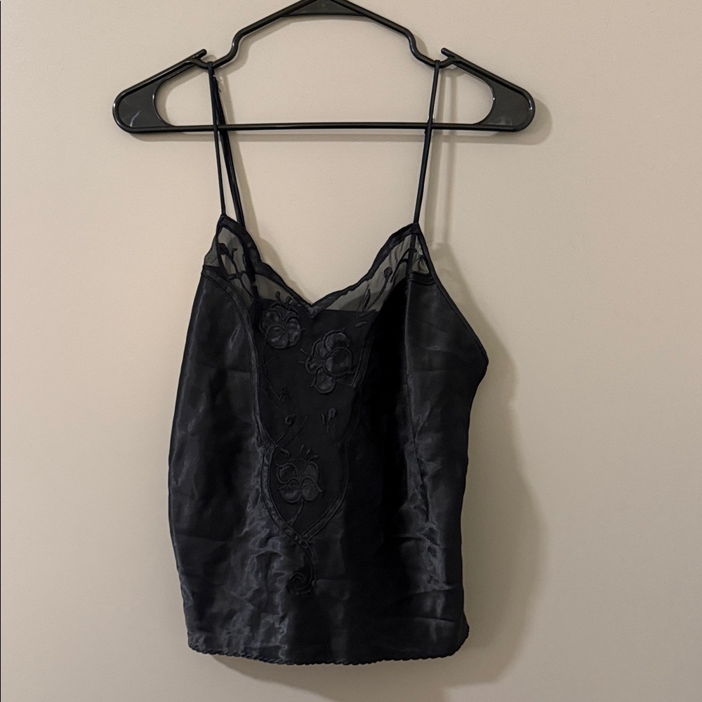 Natori Vintage Black Floral Embroidered Camisole Size Medium